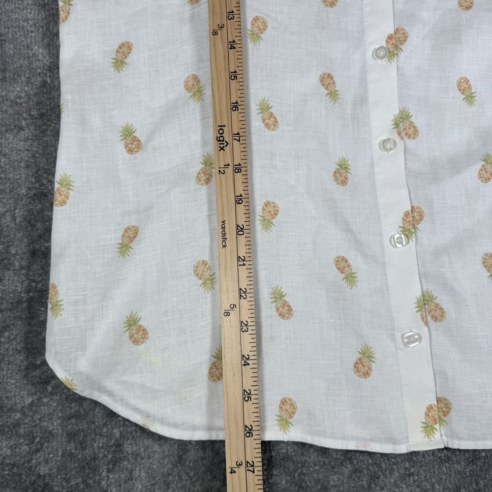 Chicos Top Women's 2 12/14 White Linen Pineapple Print Long Sleeve Roll Tab - Picture 8 of 8